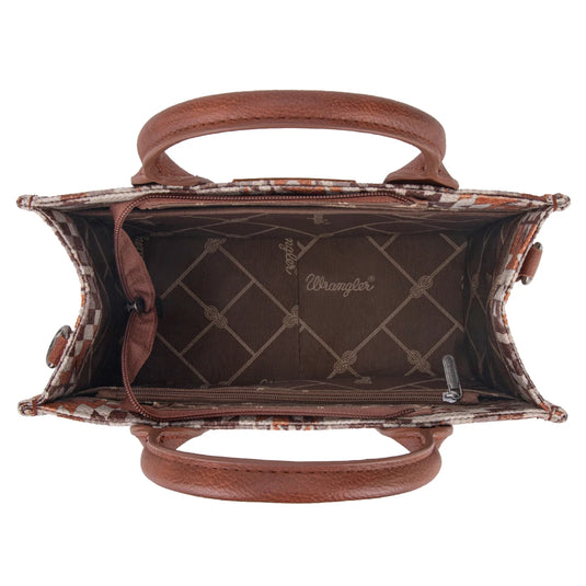WG2209-8120SBR - Wrangler Aztec Pattern Dual Sided Print -Tote/Crossbody -Brown
