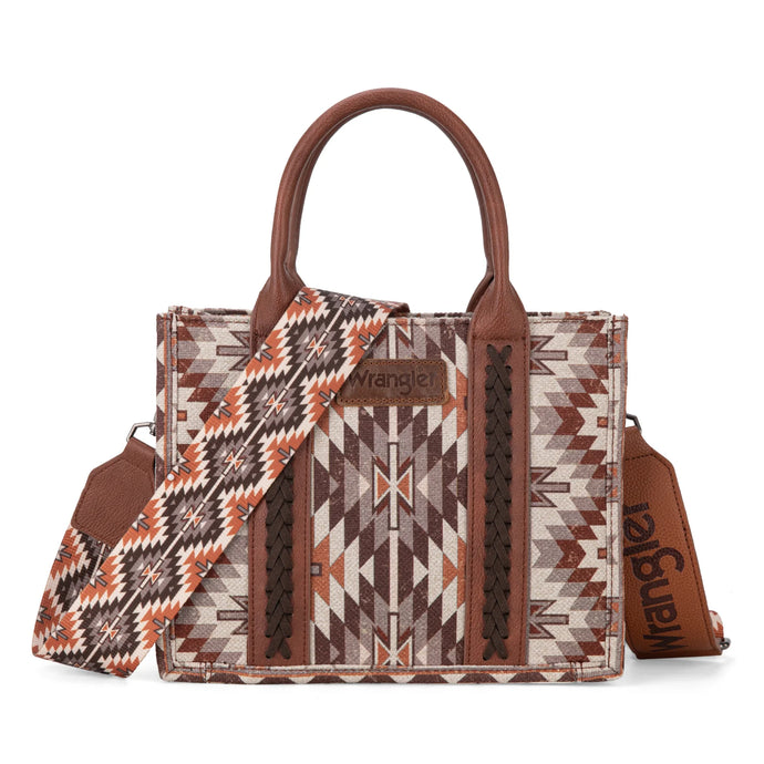 WG2209-8120SBR - Wrangler Aztec Pattern Dual Sided Print -Tote/Crossbody -Brown
