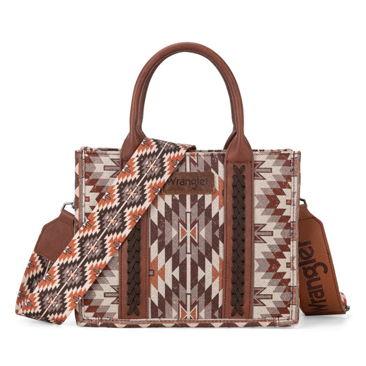 WG2209-8120SBR - Wrangler Aztec Pattern Dual Sided Print -Tote/Crossbody -Brown