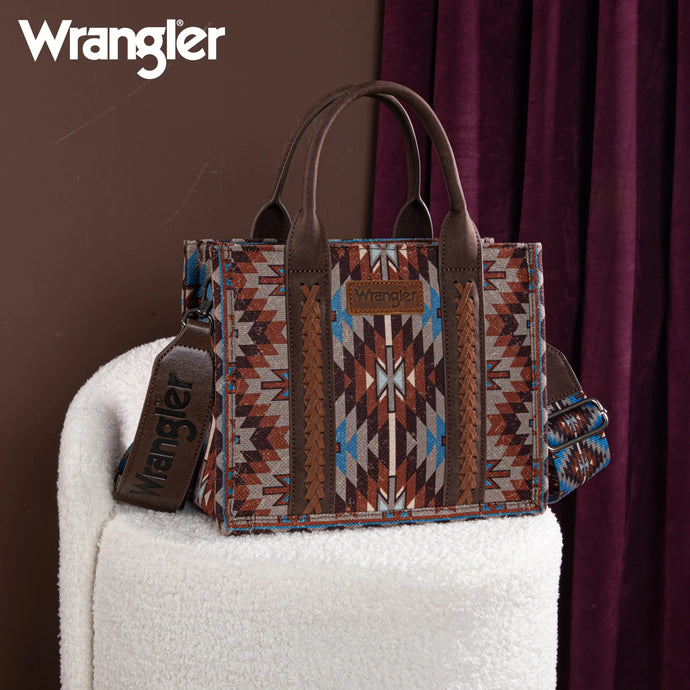 WG2213-8120SCF - Wrangler Southwestern Pattern Dual Sided Print-Tote/Crossbody - Coffee