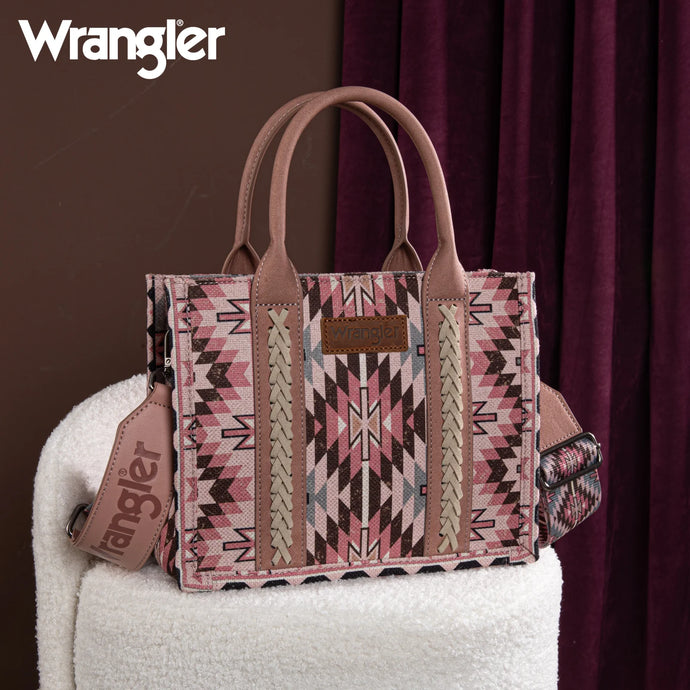 WG2213-8120SDPK - Wrangler Southwestern Pattern Dual Sided Print -Tote/Crossbody - DARK PINK