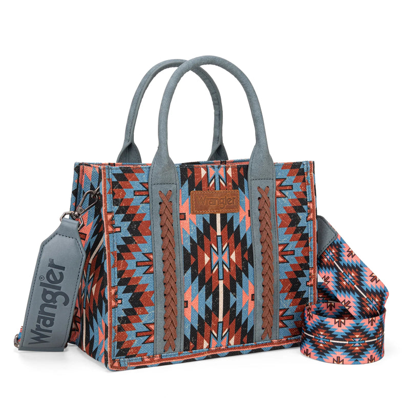 Load image into Gallery viewer, WG2213-8120SNY - Wrangler Southwestern Pattern Dual Sided Print -Tote/Crossbody -NAVY
