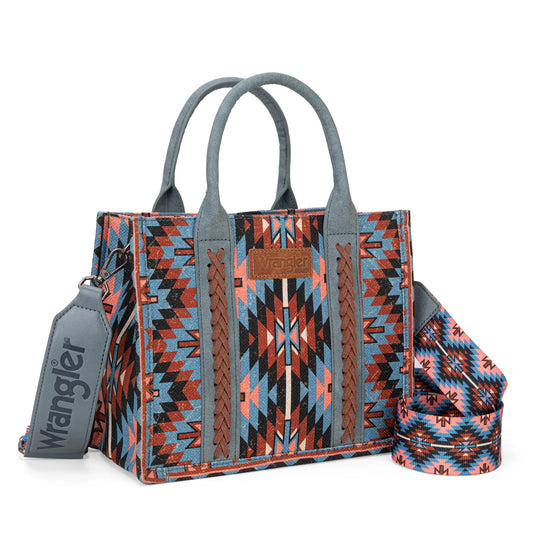 WG2213-8120SNY - Wrangler Southwestern Pattern Dual Sided Print -Tote/Crossbody - Navy