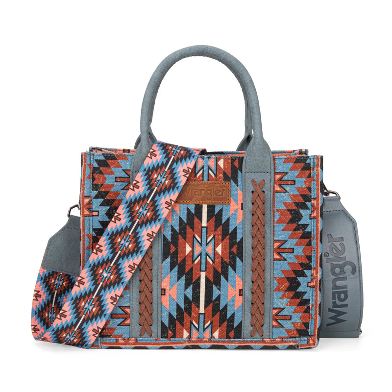 Load image into Gallery viewer, WG2213-8120SNY - Wrangler Southwestern Pattern Dual Sided Print -Tote/Crossbody -NAVY
