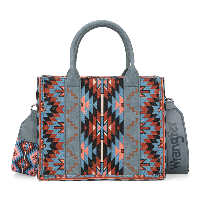 Load image into Gallery viewer, WG2213-8120SNY - Wrangler Southwestern Pattern Dual Sided Print -Tote/Crossbody -NAVY
