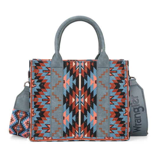 WG2213-8120SNY - Wrangler Southwestern Pattern Dual Sided Print -Tote/Crossbody -NAVY