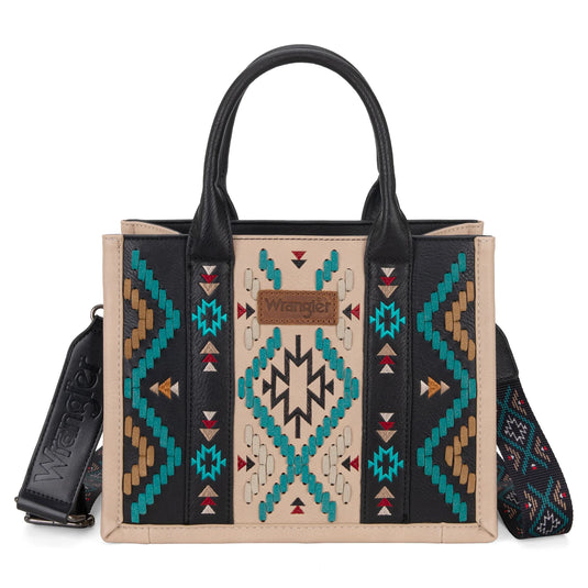 WG2214-8120BK - Wrangler Aztec Embroidered Tote/Crossbody - Black