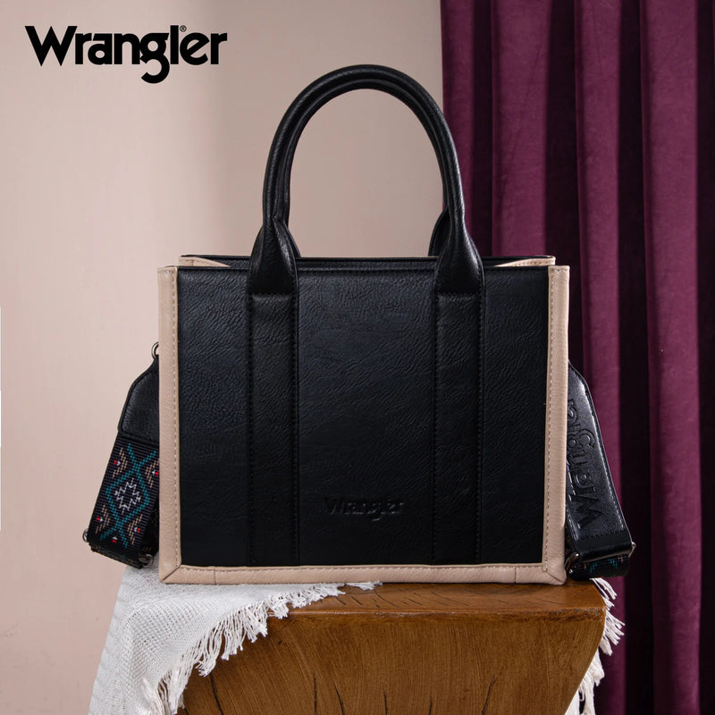 Load image into Gallery viewer, WG2214-8120BK - Wrangler Aztec Embroidered Tote/Crossbody - Black
