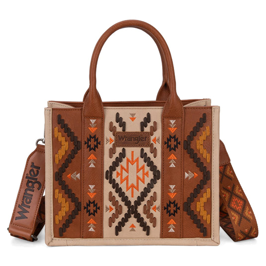 WG2214-8120BR - Wrangler Aztec Embroidered Tote/Crossbody - Brown