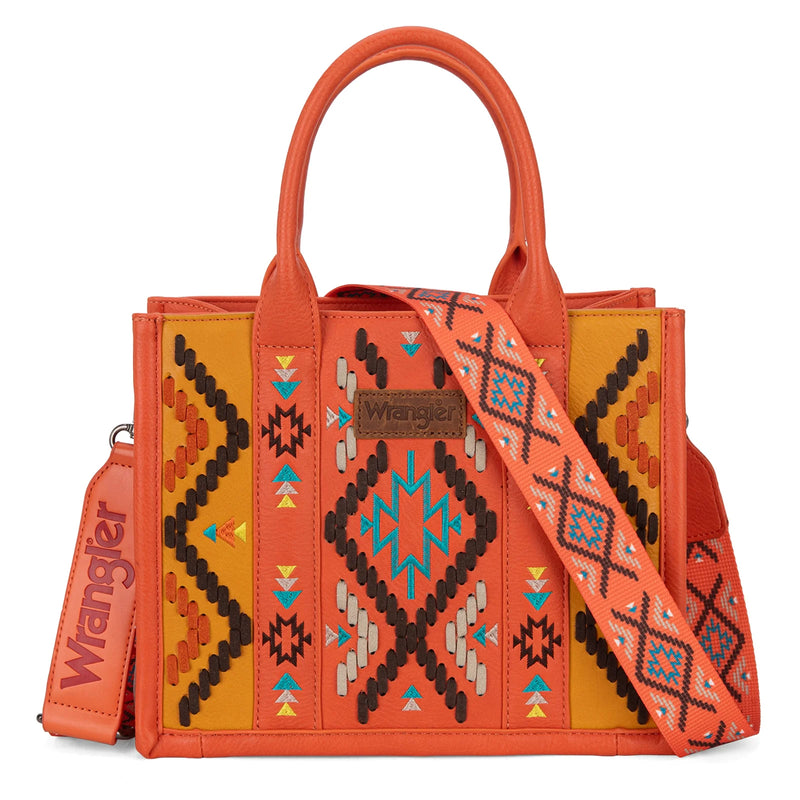 Load image into Gallery viewer, WG2214-8120 OR - Wrangler Aztec Embroidered Tote/Crossbody
