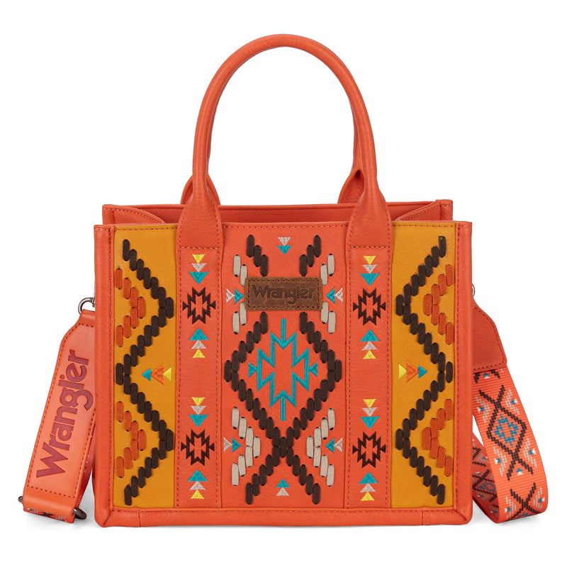 Load image into Gallery viewer, WG2214-8120 OR - Wrangler Aztec Embroidered Tote/Crossbody
