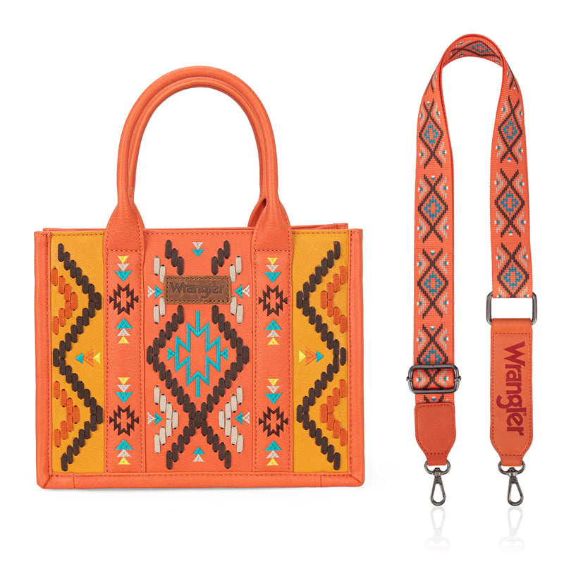 Load image into Gallery viewer, WG2214-8120 OR - Wrangler Aztec Embroidered Tote/Crossbody
