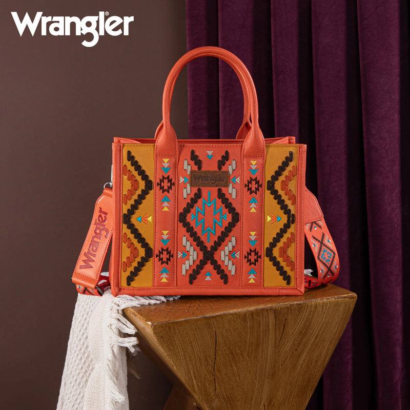 Load image into Gallery viewer, WG2214-8120 OR - Wrangler Aztec Embroidered Tote/Crossbody
