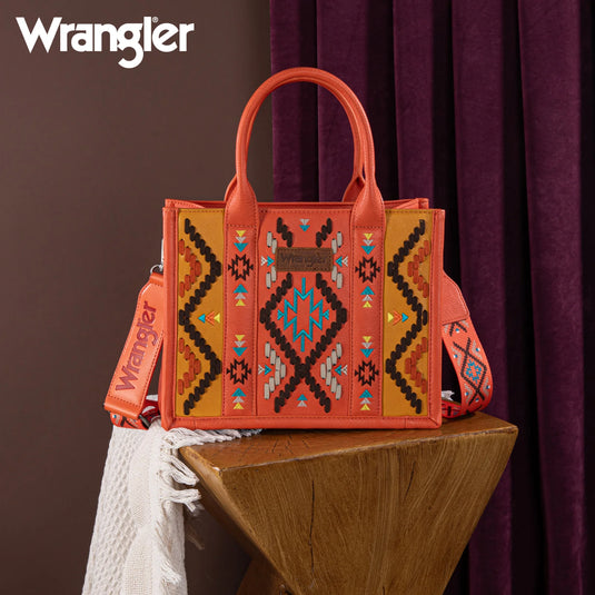 WG2214-8120 OR - Wrangler Aztec Embroidered Tote/Crossbody