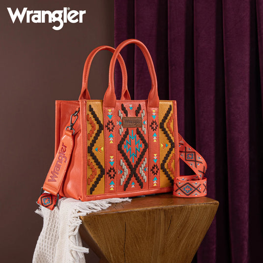 WG2214-8120 OR - Wrangler Aztec Embroidered Tote/Crossbody