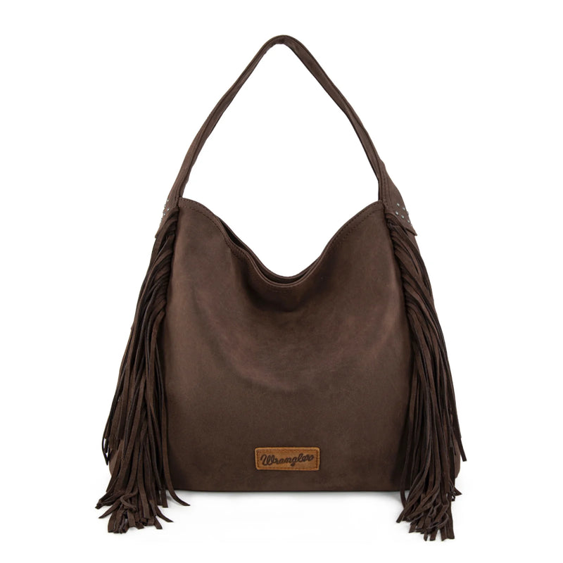 Load image into Gallery viewer, WG244-9182CF - Wrangler Fringe Studded Hobo Bag - Coffee
