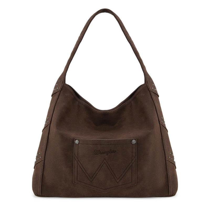 Load image into Gallery viewer, WG244-9182CF - Wrangler Fringe Studded Hobo Bag - Coffee
