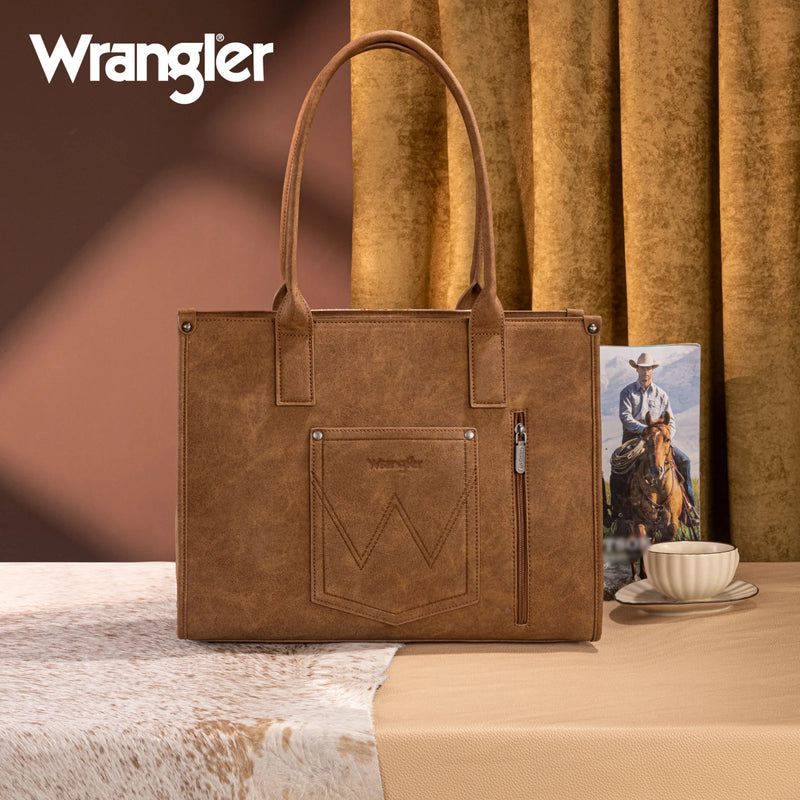 Load image into Gallery viewer, WG226G-8119BR - Wrangler Tooled Aztec Pattern Print Concealed Carry Large Tote

