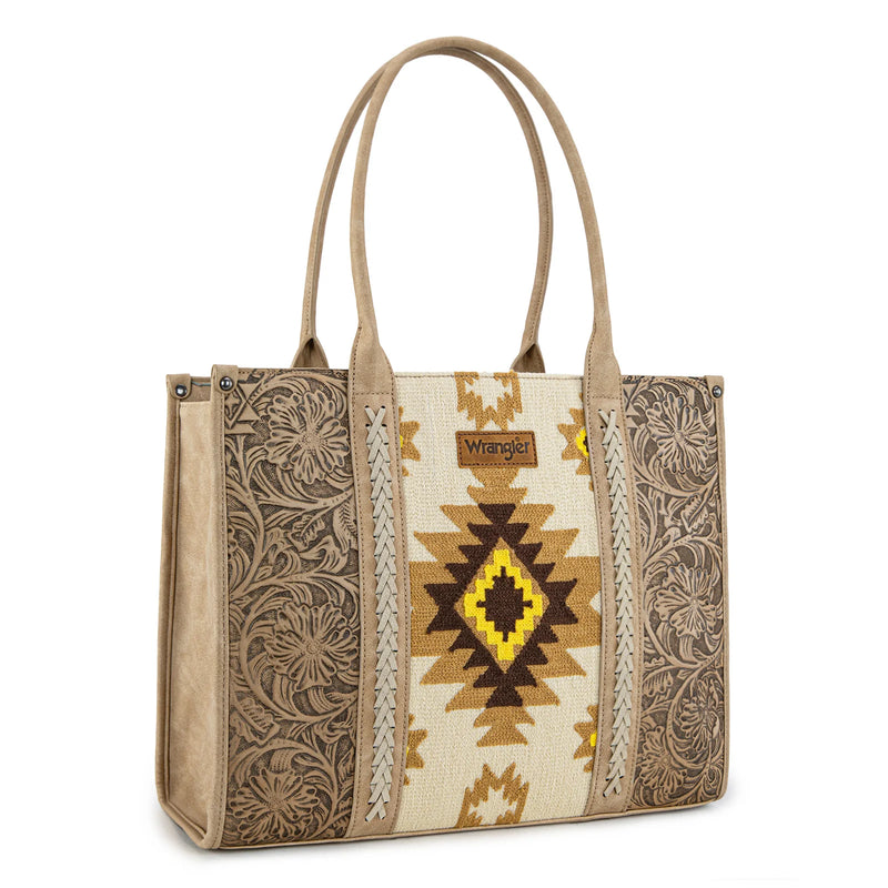 Load image into Gallery viewer, WG226G-8119TN - Wrangler Tooled Aztec Pattern Print Concealed Carry Large Tote
