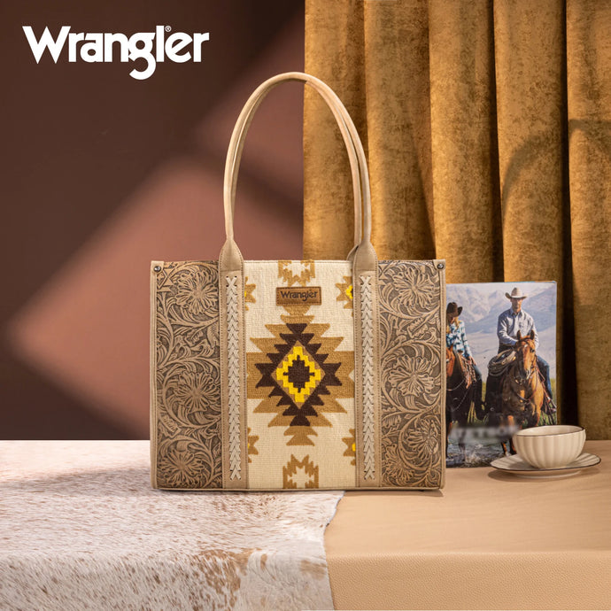 WG226G-8119TN - Wrangler Tooled Aztec Pattern Print Concealed Carry Large Tote