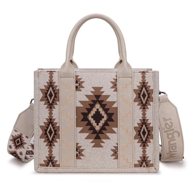 Load image into Gallery viewer, WG226-8120SBG - Wrangler Aztec Pattern Dual Sided Print - Tote/Crossbody - Beige
