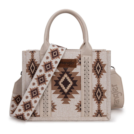 WG226-8120SBG - Wrangler Aztec Pattern Dual Sided Print - Tote/Crossbody - Beige