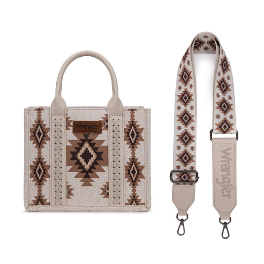 WG226-8120SBG - Wrangler Aztec Pattern Dual Sided Print - Tote/Crossbody - Beige
