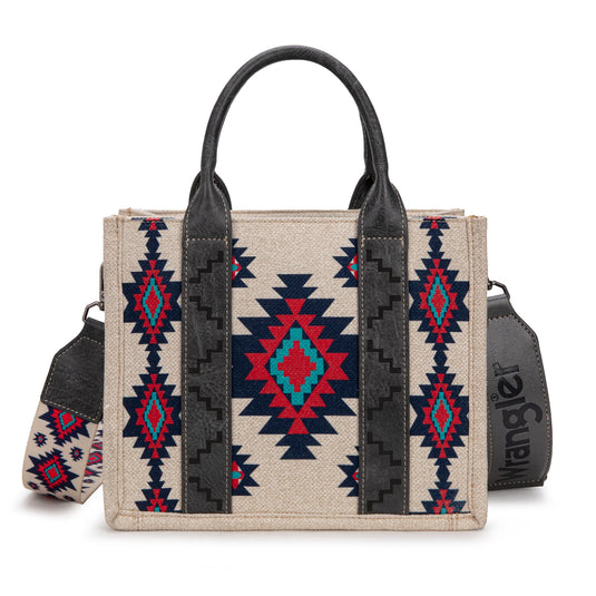 WG226-8120SBK - Wrangler Aztec Pattern Dual Sided Print - Tote/Crossbody - Black