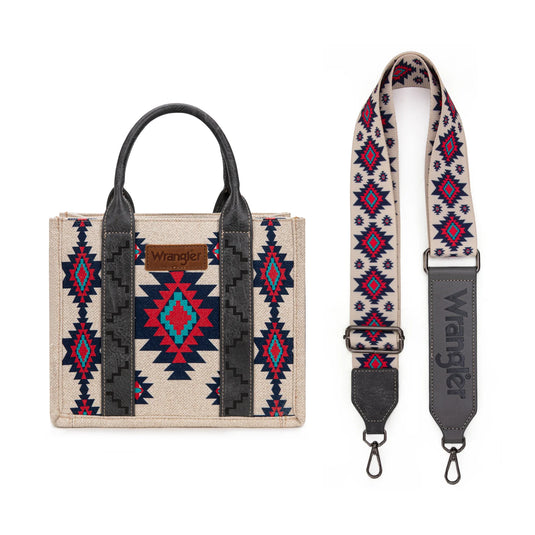 WG226-8120SBK - Wrangler Aztec Pattern Dual Sided Print - Tote/Crossbody - Black