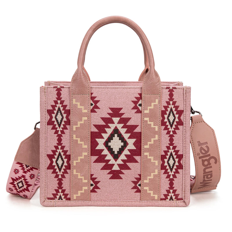Load image into Gallery viewer, WG226-8120SDPK - Wrangler Aztec Pattern Dual Sided Print - Tote/Crossbody - Dark Pink
