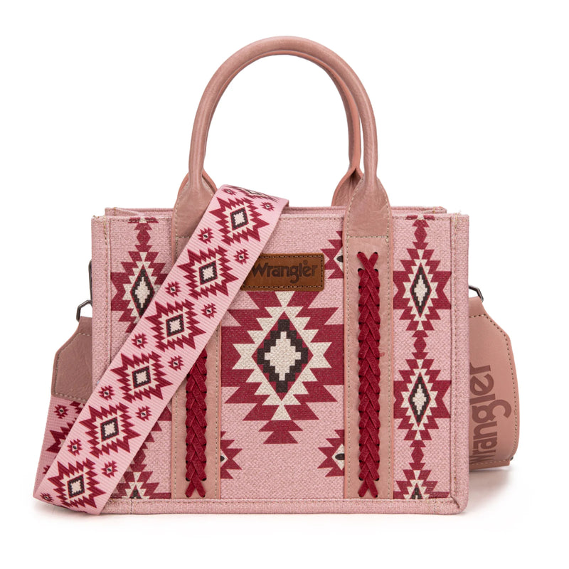 Load image into Gallery viewer, WG226-8120SDPK - Wrangler Aztec Pattern Dual Sided Print - Tote/Crossbody - Dark Pink
