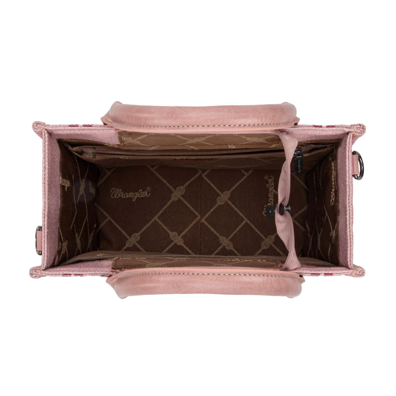 Load image into Gallery viewer, WG226-8120SDPK - Wrangler Aztec Pattern Dual Sided Print - Tote/Crossbody - Dark Pink
