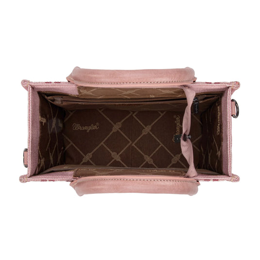 WG226-8120SDPK - Wrangler Aztec Pattern Dual Sided Print - Tote/Crossbody - Dark Pink