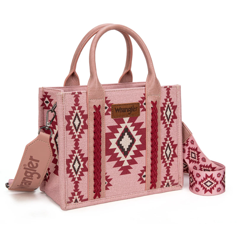 Load image into Gallery viewer, WG226-8120SDPK - Wrangler Aztec Pattern Dual Sided Print - Tote/Crossbody - Dark Pink
