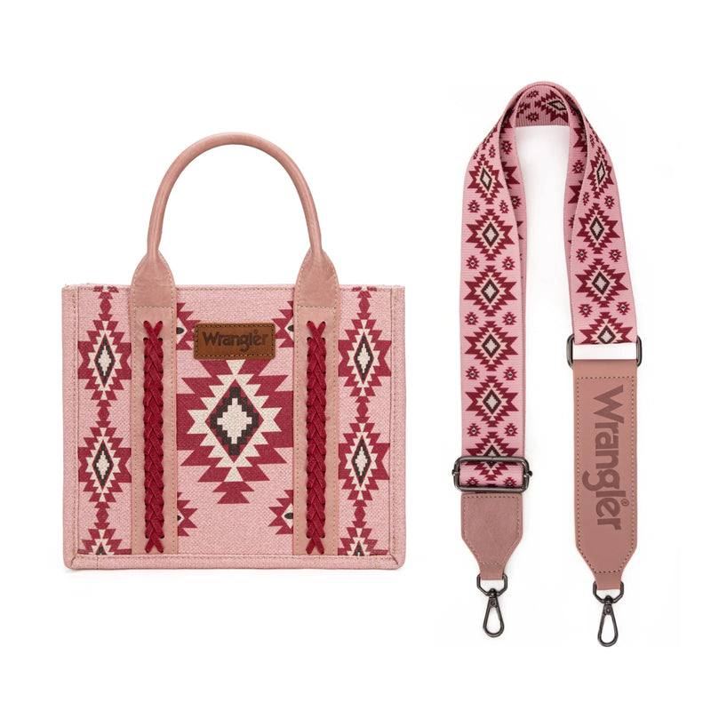 Load image into Gallery viewer, WG226-8120SDPK - Wrangler Aztec Pattern Dual Sided Print - Tote/Crossbody - Dark Pink
