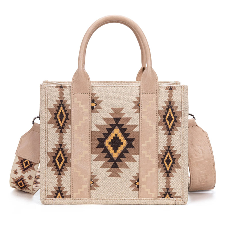 Load image into Gallery viewer, WG226-8120STN - Wrangler Aztec Pattern Dual Sided Print - Tote/Crossbody - Tan
