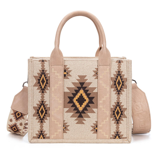 WG226-8120STN - Wrangler Aztec Pattern Dual Sided Print - Tote/Crossbody - Tan