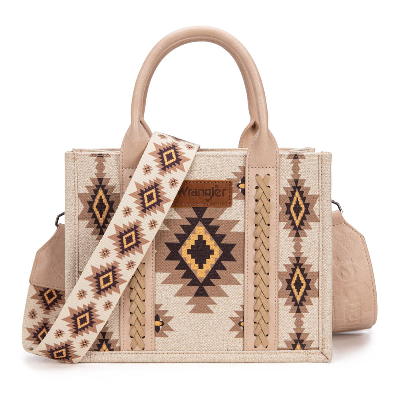 Load image into Gallery viewer, WG226-8120STN - Wrangler Aztec Pattern Dual Sided Print - Tote/Crossbody - Tan
