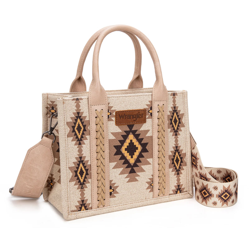Load image into Gallery viewer, WG226-8120STN - Wrangler Aztec Pattern Dual Sided Print - Tote/Crossbody - Tan
