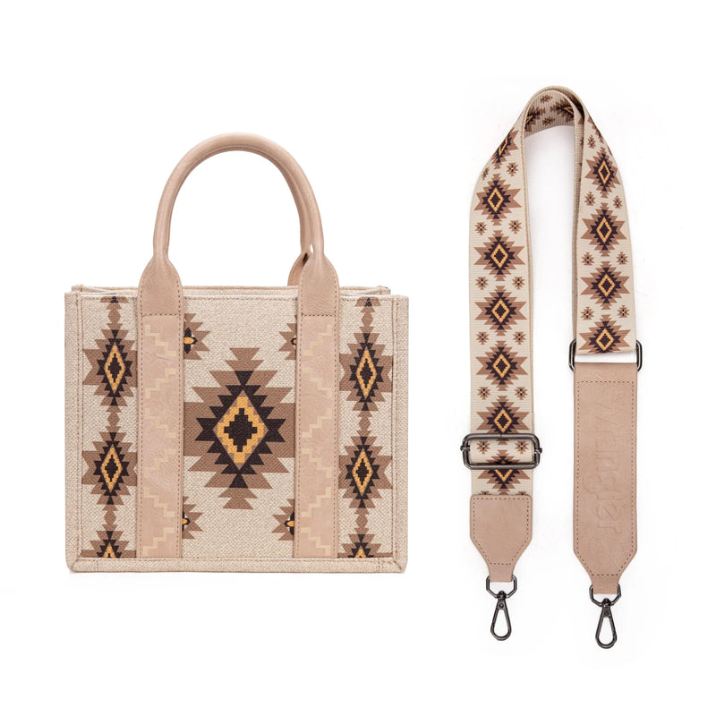Load image into Gallery viewer, WG226-8120STN - Wrangler Aztec Pattern Dual Sided Print - Tote/Crossbody - Tan
