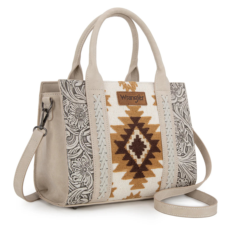 Load image into Gallery viewer, WG226-8120BG - Wrangler Tooled Aztec Pattern Print Concealed Carry Tote/Crossbody
