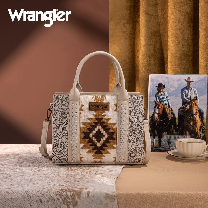 Load image into Gallery viewer, WG226-8120BG - Wrangler Tooled Aztec Pattern Print Concealed Carry Tote/Crossbody
