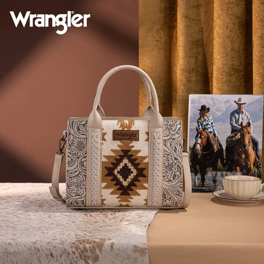 WG226-8120BG - Wrangler Tooled Aztec Pattern Print Concealed Carry Tote/Crossbody