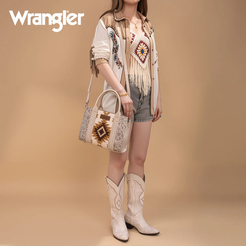 Load image into Gallery viewer, WG226-8120BG - Wrangler Tooled Aztec Pattern Print Concealed Carry Tote/Crossbody
