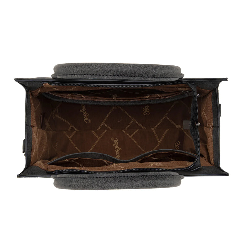 Load image into Gallery viewer, WG226-8120BK - Wrangler Tooled Aztec Pattern Print Concealed Carry Tote/Crossbody
