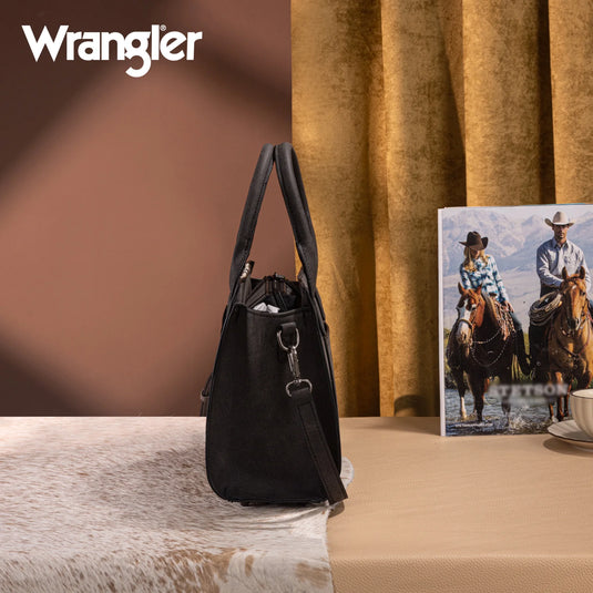 WG226-8120BK - Wrangler Tooled Aztec Pattern Print Concealed Carry Tote/Crossbody