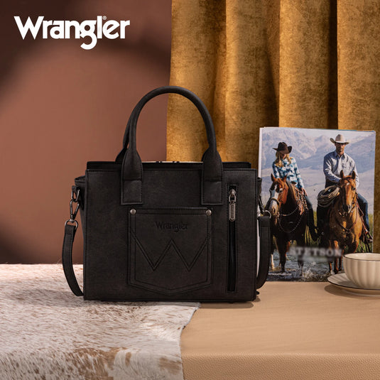 WG226-8120BK - Wrangler Tooled Aztec Pattern Print Concealed Carry Tote/Crossbody