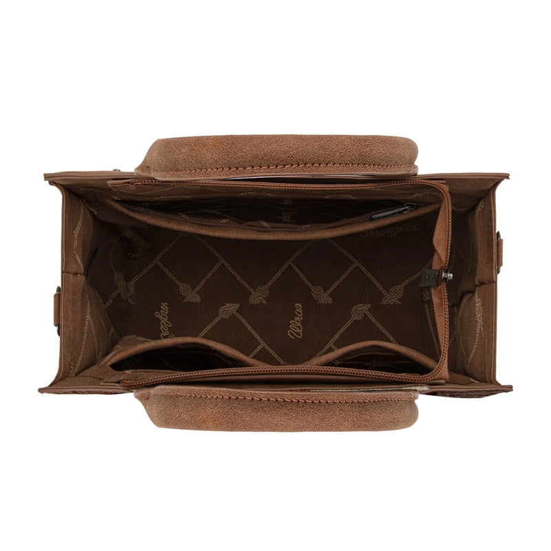 Load image into Gallery viewer, WG226-8120BR - Wrangler Tooled Aztec Pattern Print Concealed Carry Tote/Crossbody
