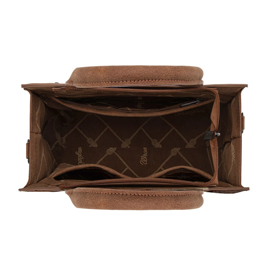WG226-8120BR - Wrangler Tooled Aztec Pattern Print Concealed Carry Tote/Crossbody