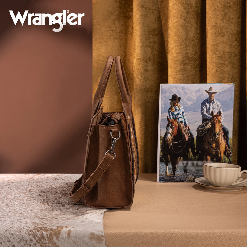 Load image into Gallery viewer, WG226-8120BR - Wrangler Tooled Aztec Pattern Print Concealed Carry Tote/Crossbody
